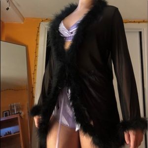 Black Feather Mesh Robe